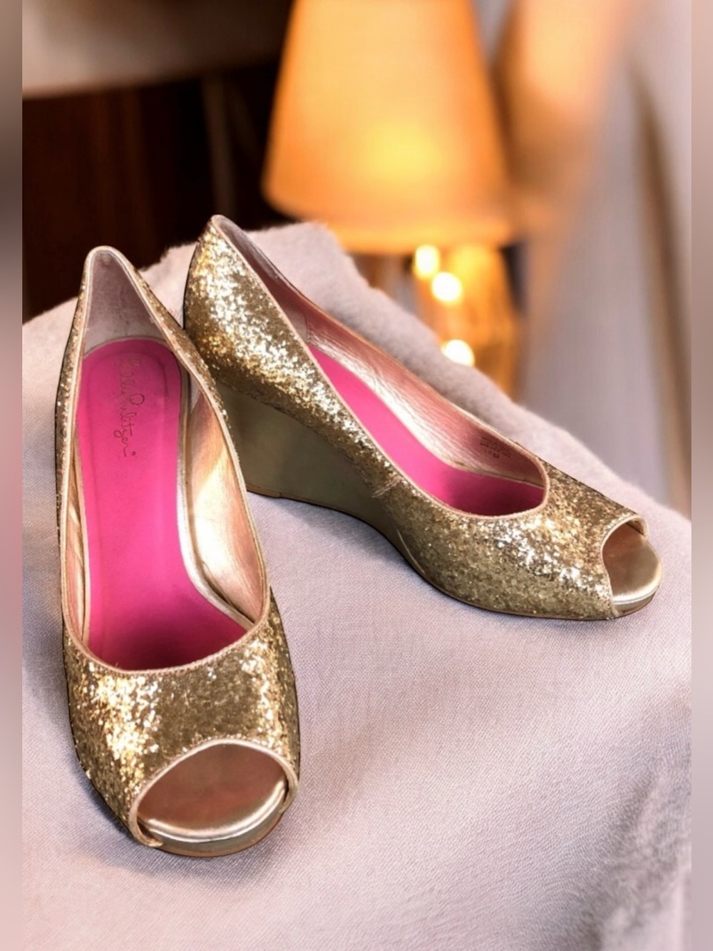 Lilly Pulitzer Gold Pumps Glitter Wedges